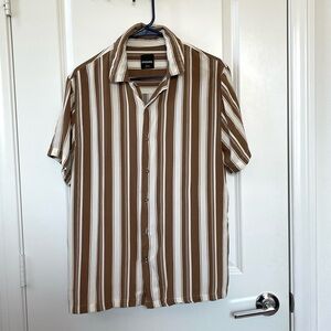 RSQ Mens Stripe Camp Shirt/ Brown/ Size Medium